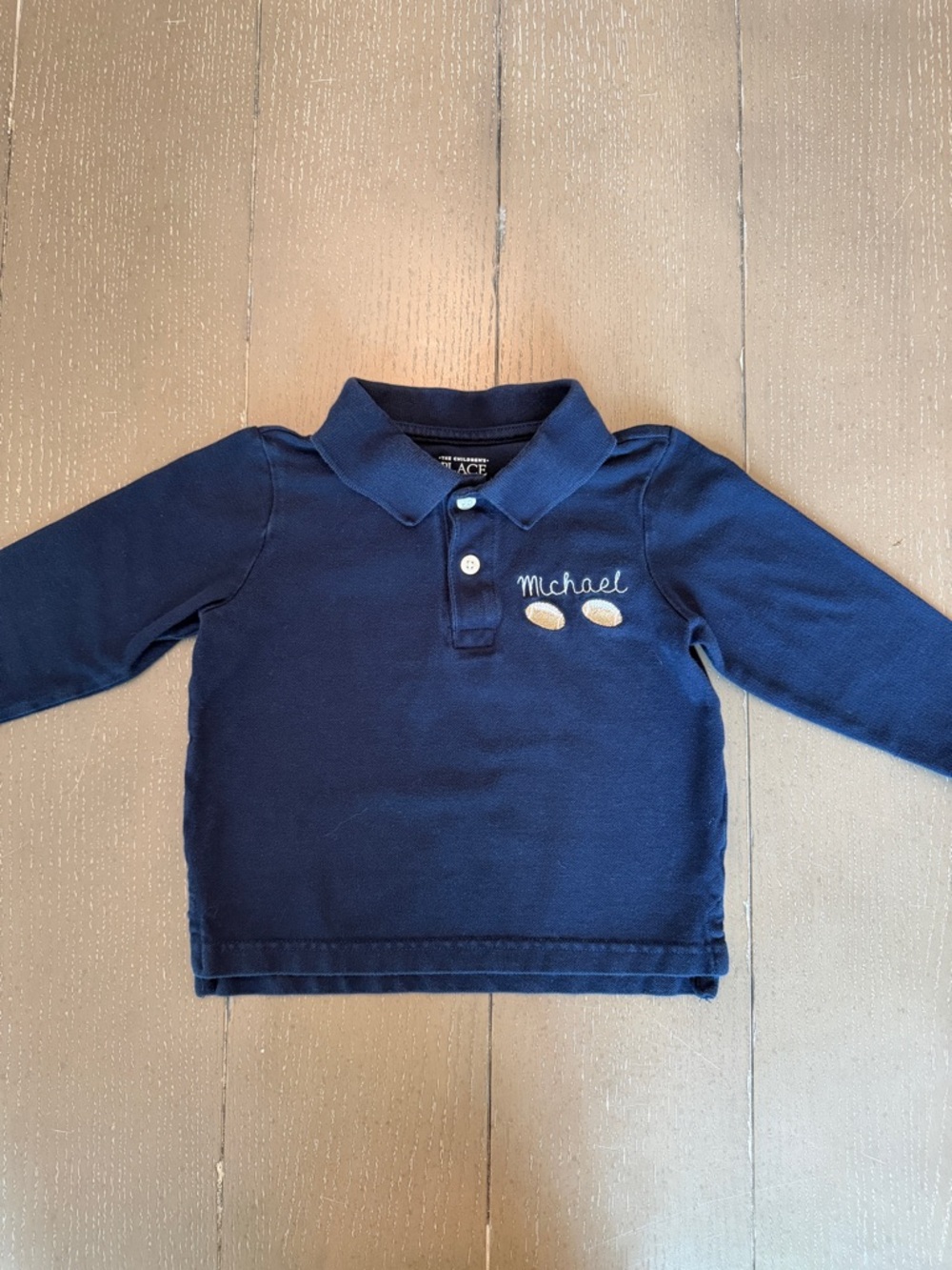 The Children’s Place Boys’ “Michael” Monogram Long-Sleeve Polo Shirt • Size 3T